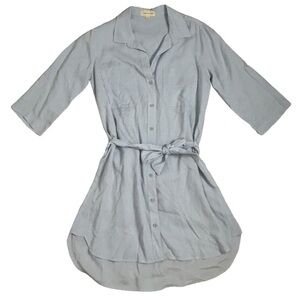Cloth & Stone Light Blue Button Down Long Sleeve T-Shirt Dress with Waist Tie